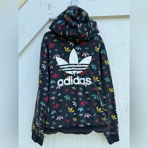 Adidas Colorful All Over Logo Print Black Hoodie Youth Size Medium